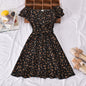 Floral Off-Shoulder Dress with Flared Hem for Women - Black One size - dress