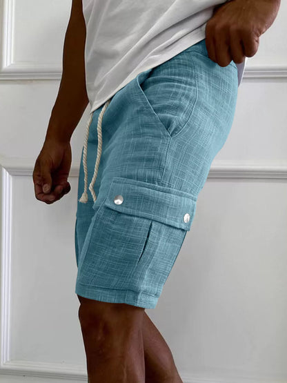 Men's Full Size Drawstring Casual Cargo Shorts Plus Size - Light Blue -