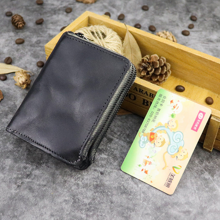 Vintage Retro Style Double Zipper Leather Wallet - Black - wallet