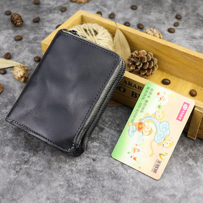 Vintage Retro Style Double Zipper Leather Wallet - Black - wallet