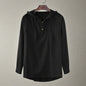 Men's Baggy Cotton Linen Solid Button Long Sleeve Hooded Shirts