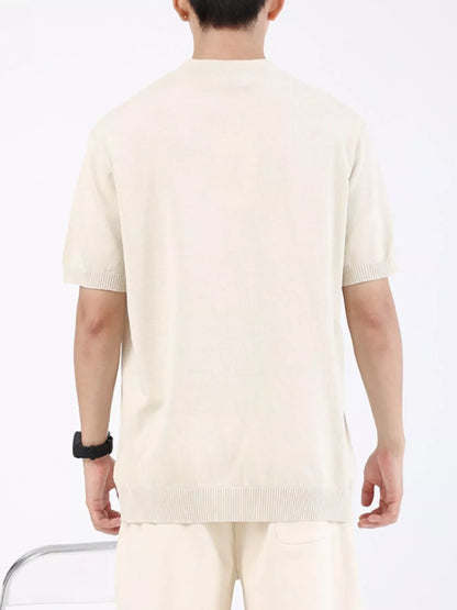 Men's Plus Size Mock Neck Knitted T-Shirt - -