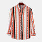 Men's Striped Long Sleeve Button-Up Shirt - Red -