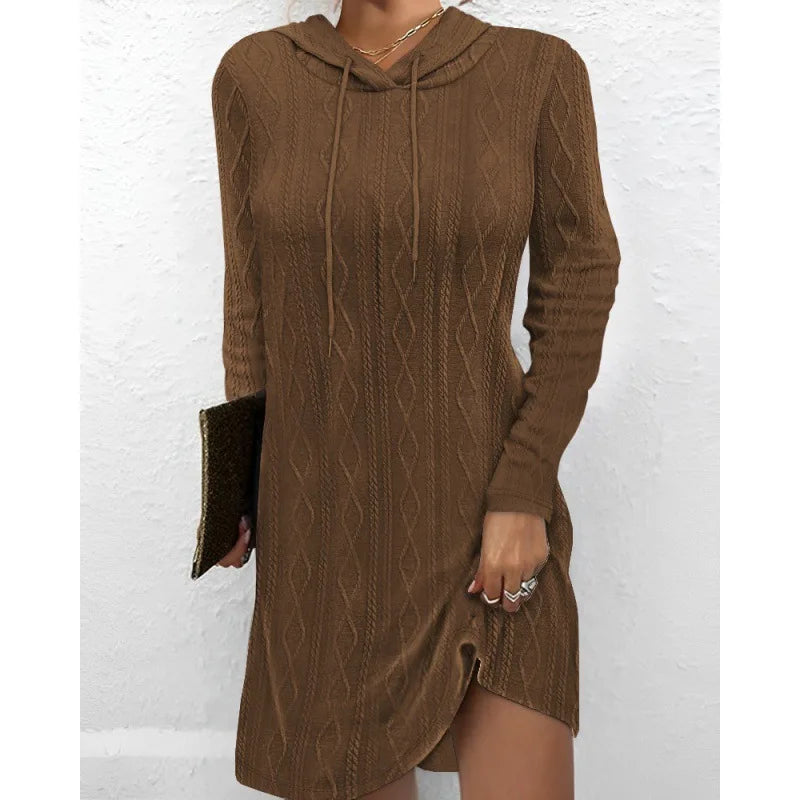 Solid Color Knitting Hoodie Knitted Dress for Women