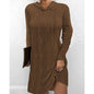 Solid Color Knitting Hoodie Knitted Dress for Women Brown