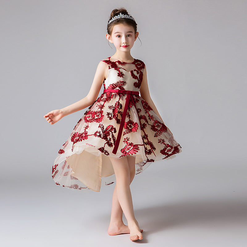Girls Princess Flower Girl Dress - Red 110cm -