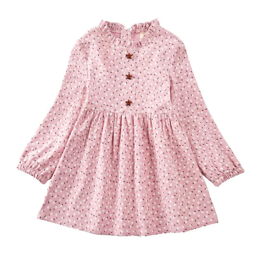 Girls Flower Cotton Long Sleeve Casual Dress