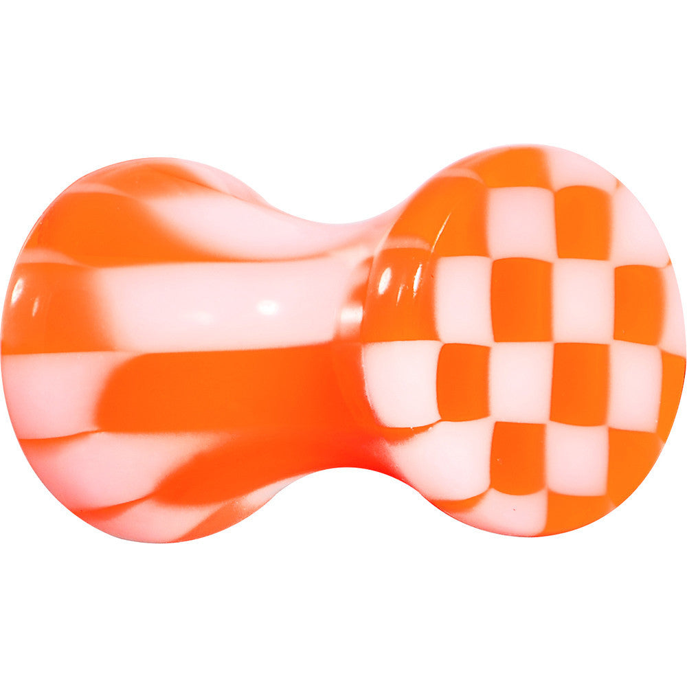 6G Orange and White Checkerboard Acrylic Saddle Plug - - PLUG