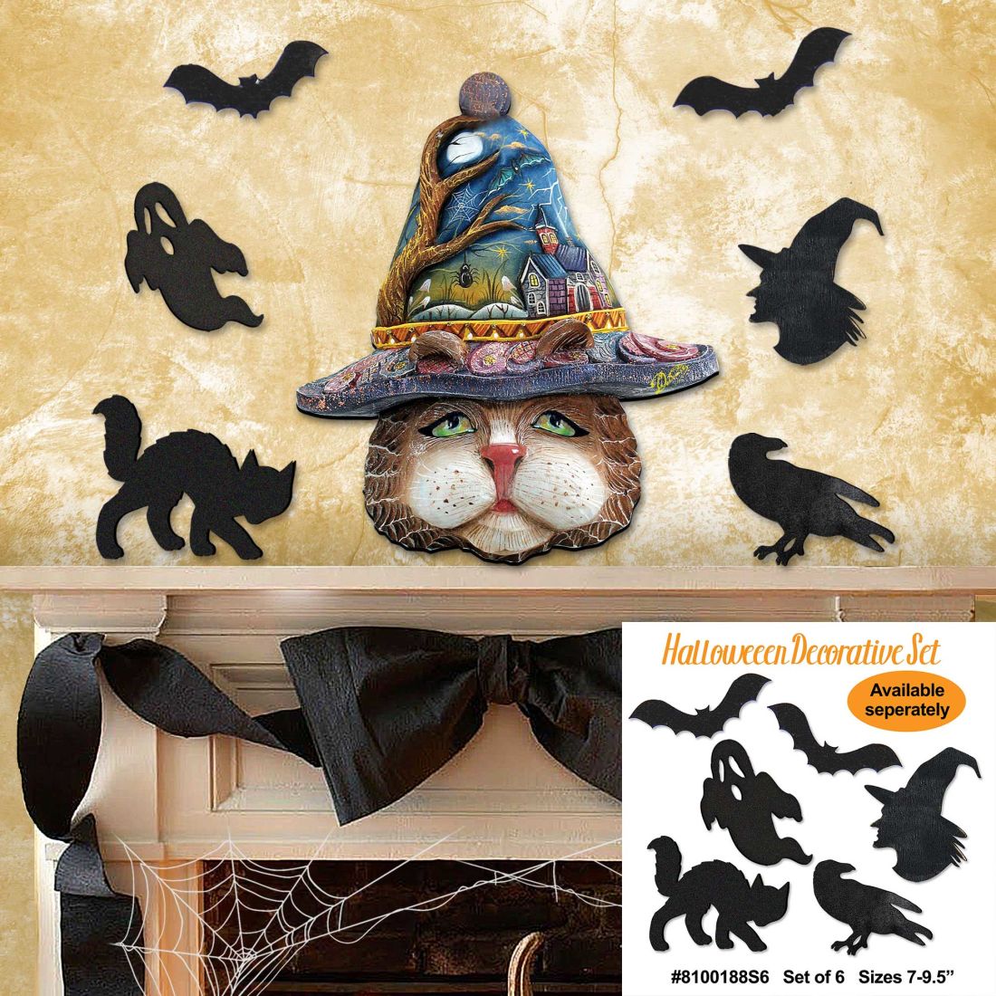 Halloween Eve Cat Halloween Door Decor by G. DeBrekht - Thanksgiving Halloween Decor - 8161039H - - Door Hangers