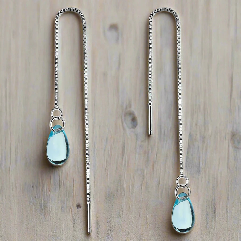 Blue Crystal Water Drop Earrings 925 Sterling Silver Long Tassel Earrings Chain Default Title