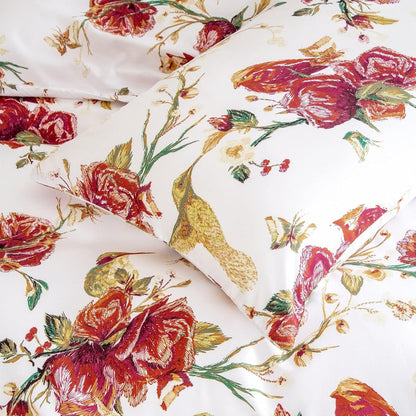 Tache Floral Hummingbirds Burgundy White Vintage Rose Garden Pillowcase (SD-7676) - - Pillowcase