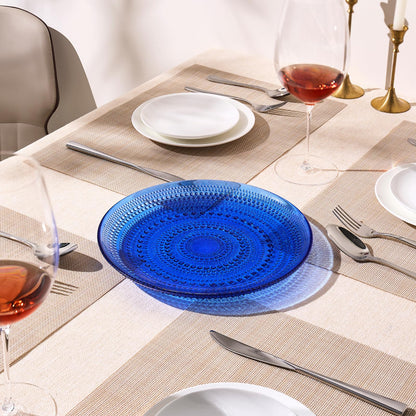 Glass Hobnail Dinner or Charger Plates | Set of 4 | Dark Blue - -