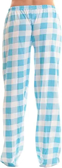 Women Solid Color Buffalo Plaid Pajama Pants Sleepwear With Pockets