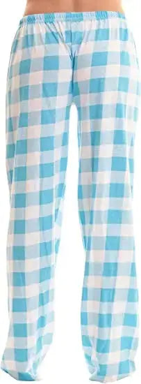 Women Solid Color Buffalo Plaid Pajama Pants Sleepwear With Pockets