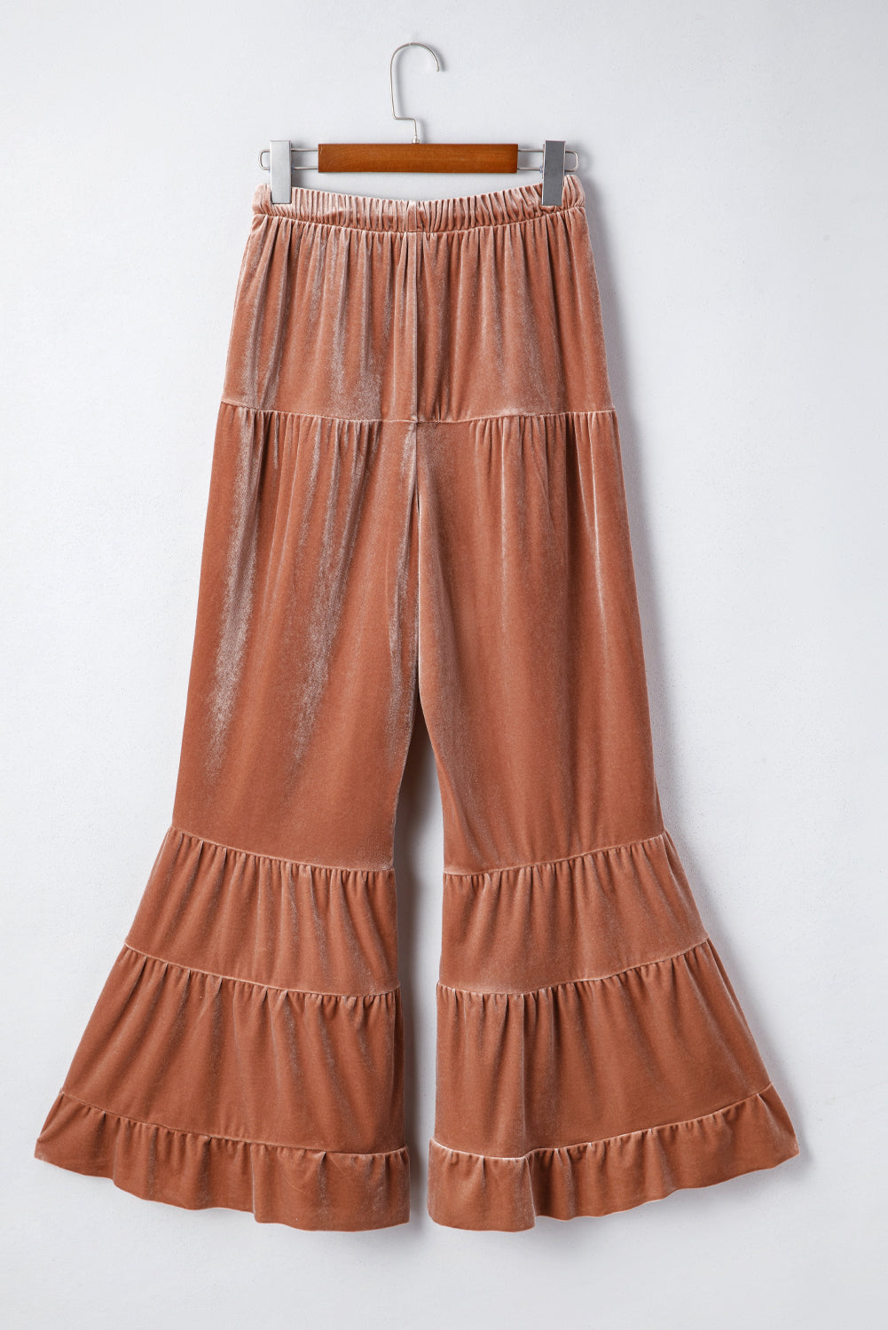 Straw Yellow Mineral Wash Lace-up High Waist Tiered Bell Bottom Pants - - Bottoms/Pants & Culotte