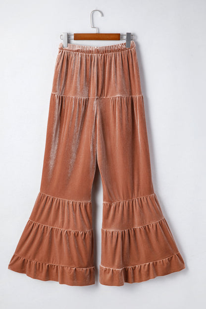 Straw Yellow Mineral Wash Lace-up High Waist Tiered Bell Bottom Pants - - Bottoms/Pants & Culotte