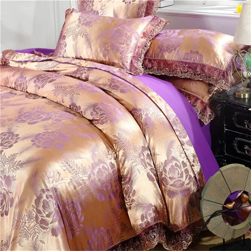 Duvet Cover Set Quilt Cover Lace Edge Jacquard Weave Bedding Set