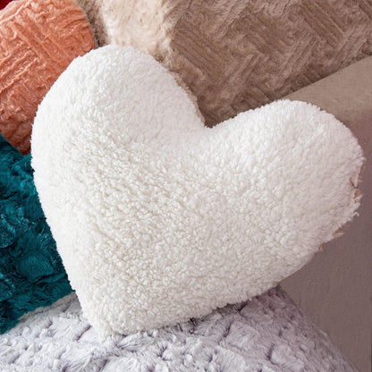 DaDa Bedding Heart Pillows Decorative Throw Pillows - Neutral Champagne Beige Heart Shaped Throw Toss Lap Fluffy Faux Fur Sherpa Pillows (16x14)- DaDalogy Bedding Collection- {{Product type}}