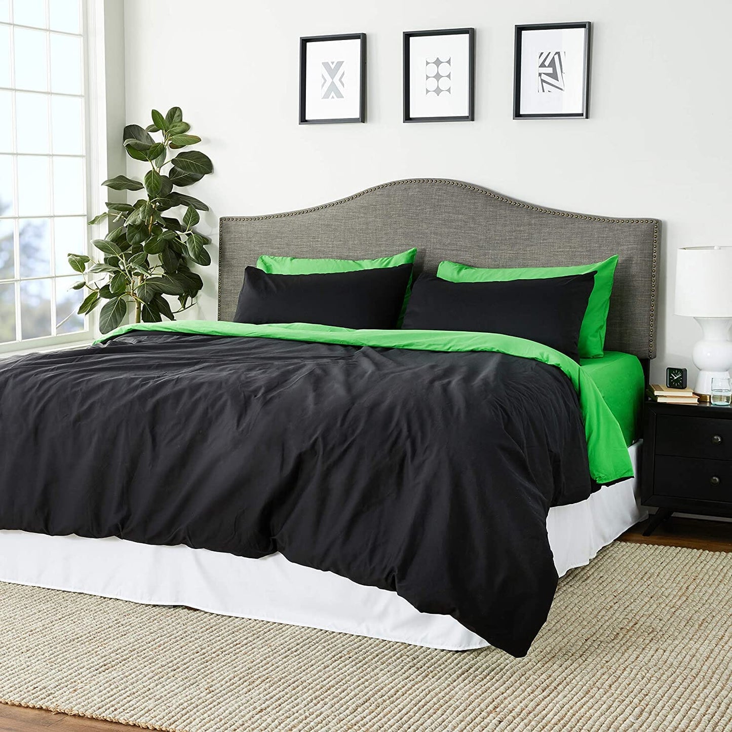 Tache Cotton Lime Green Black Reversible Comforter Set With Zipper Cover - - Comforter
