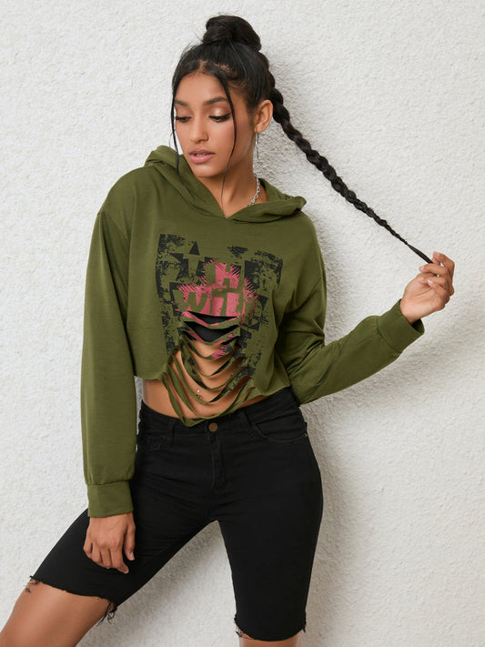 Cutout Long Sleeve Hoodie - Green -