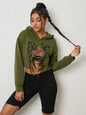 Cutout Long Sleeve Hoodie - Green -