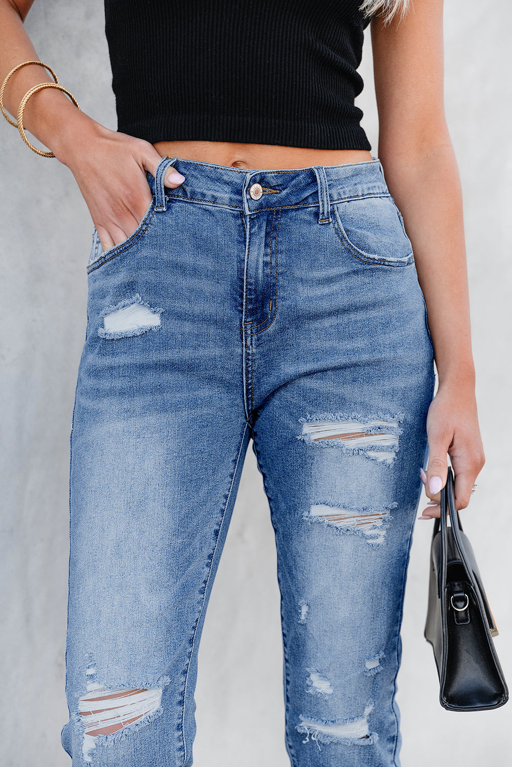Georgia Skinny Distressed Capri Jeans- Threaded Pear- {{Product type}}
