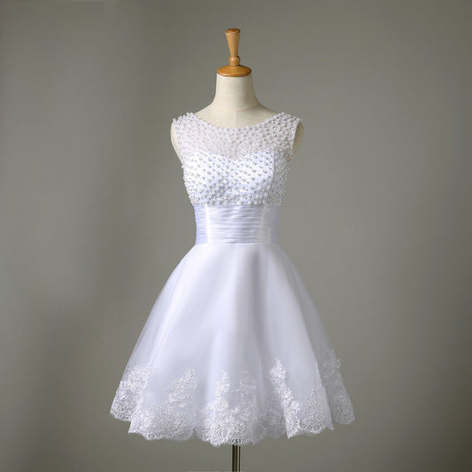 Ivory Short Lace Wedding Dress - White US16 - dress