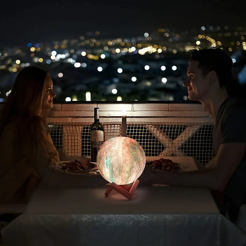 16-Color 3D LED Moon Light with Stand - Night Light - - night light