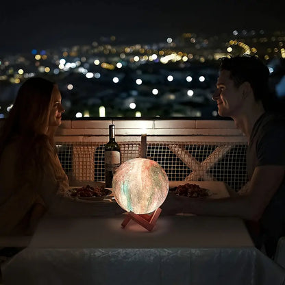 16-Color 3D LED Moon Light with Stand - Night Light - - night light