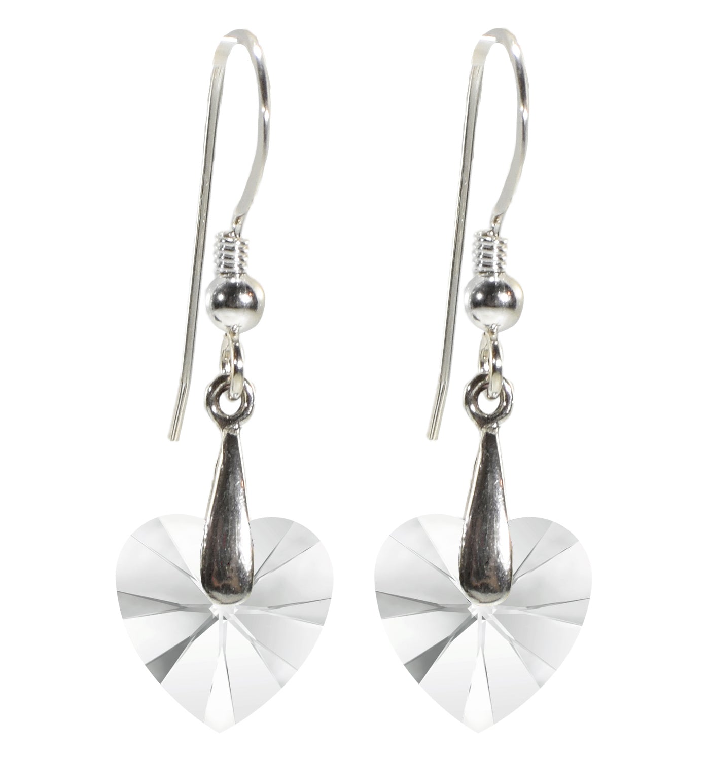 Swarovski Crystal Heart Drop Earrings 925 Sterling Silver - Crystal - earrings