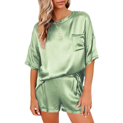 Womens Shorts Pajamas Suit Short Sleeve Pajamas light green