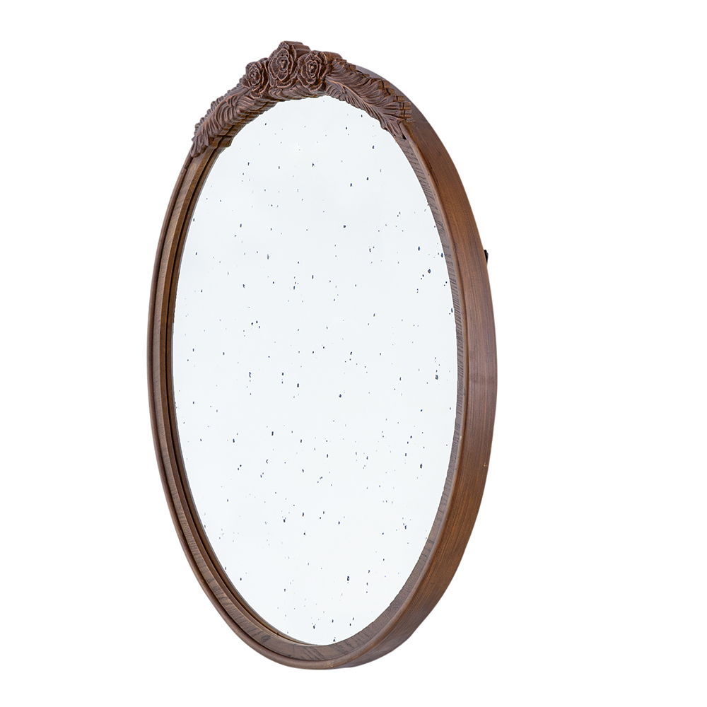 Round Hand Carved Rose Antique Mirror Frame, Wall Mirror For Live Space - - Wall Mirrors
