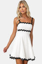Contrast Trim Square Neck Mini Dress - White - Clothing & Fashion