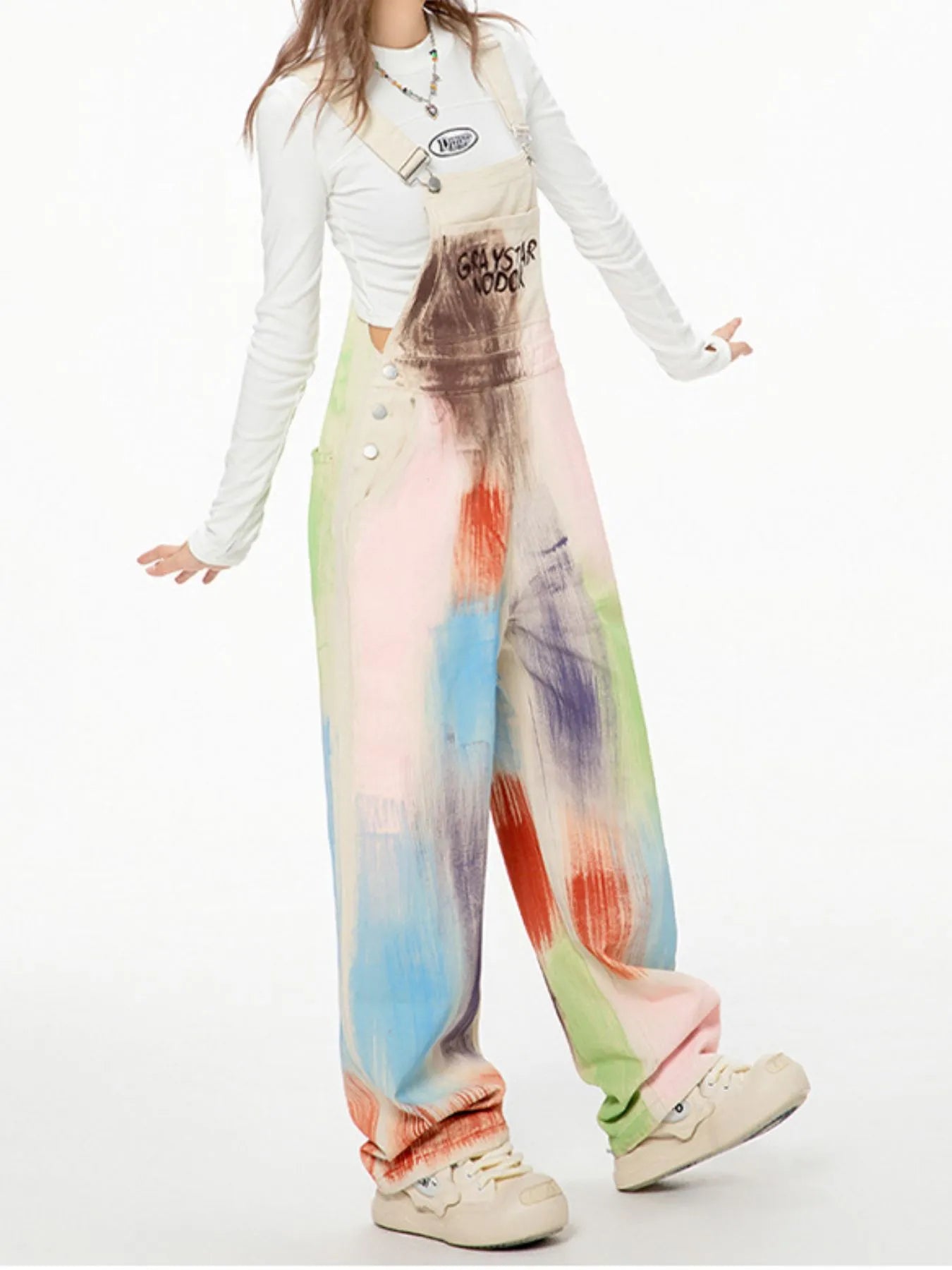 Colorful Wide Leg Overalls - -