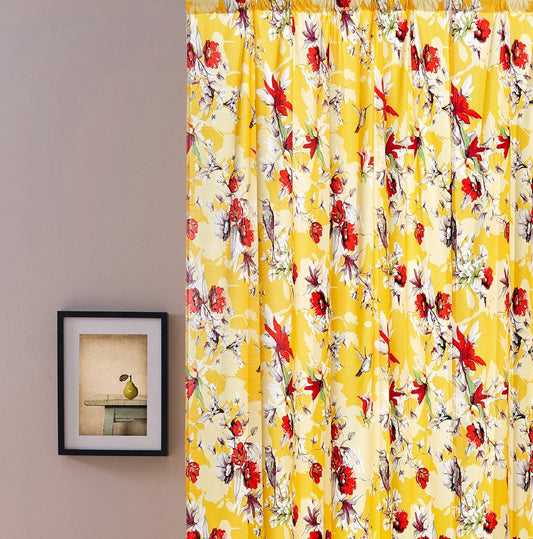 DaDa Bedding Set of 2 Radiant Sunshine Yellow Floral Window Curtain Panels - Natural Semi Sheer - 54" x 84" - Curtains