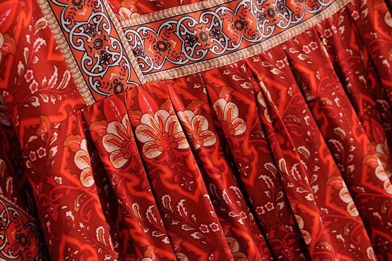 Crimson Retro High-Waist Maxi - - dress