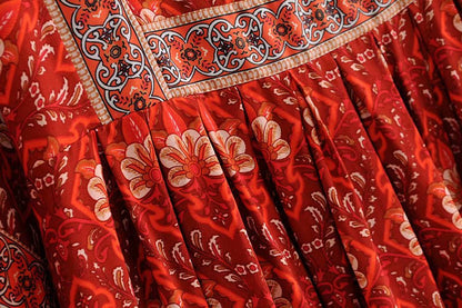 Crimson Retro High-Waist Maxi - - dress