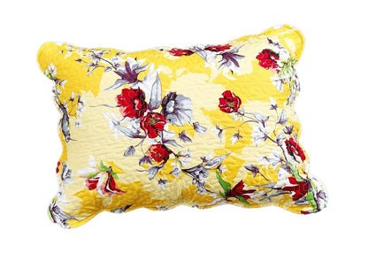 DaDa Bedding Sunshine Yellow Hummingbirds Floral Scalloped Pillow Sham 1-Piece (JHW-925) - - Pillow Case