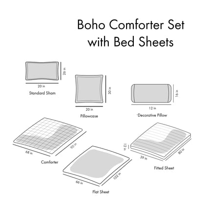 Twin XL Boho Comforter Set with Bed Sheets- HouseOfZazla- {{Product type}}