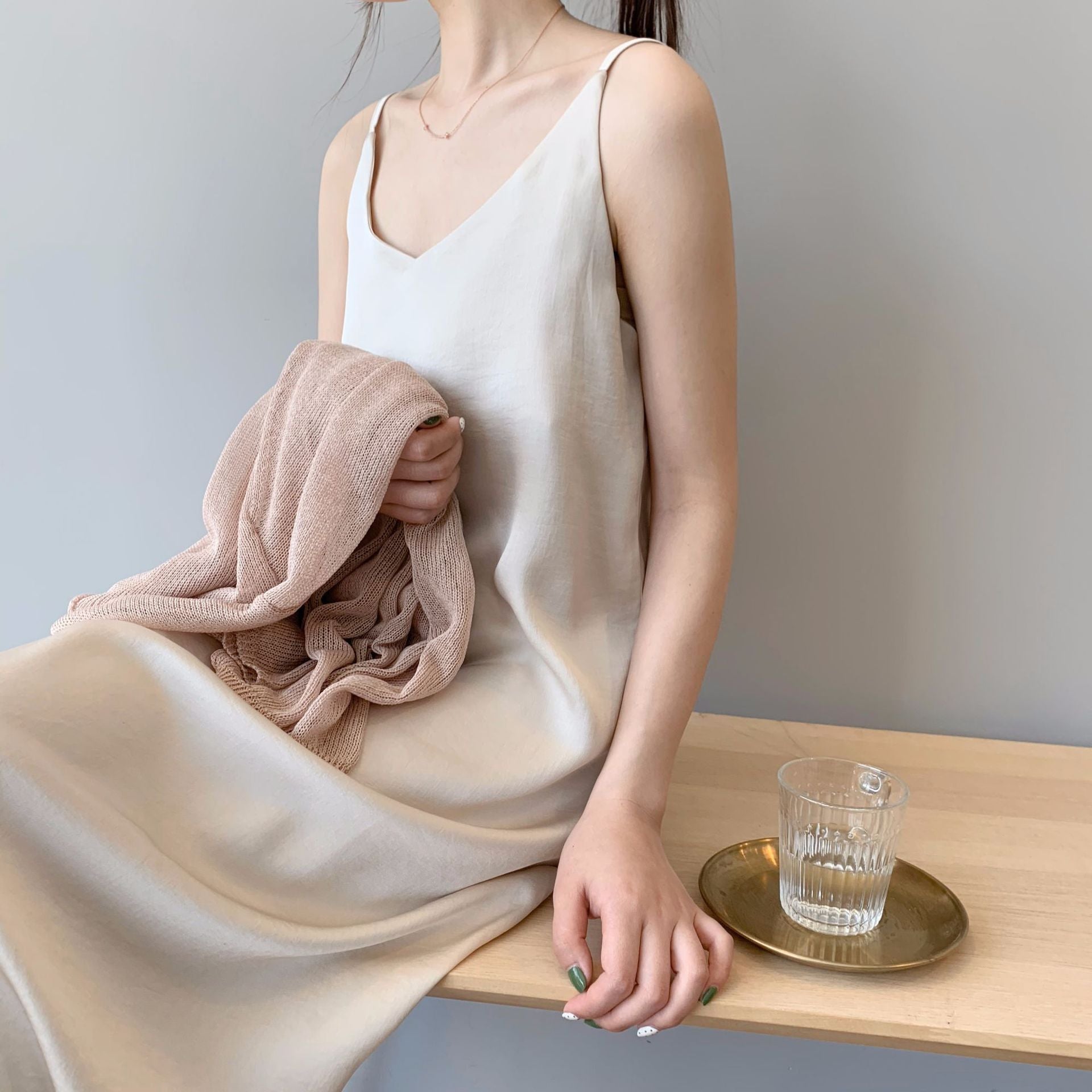 Silk Chiffon Vintage Long Dress with Spaghetti Straps - - dress