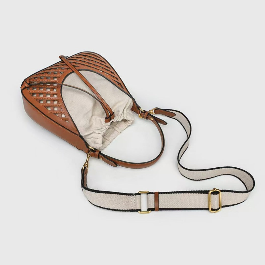 Elegant Brown Shoulder Bucket Bag - Stylish Vintage Knitted Tote & Practical Small Crossbody Bag hobo - -