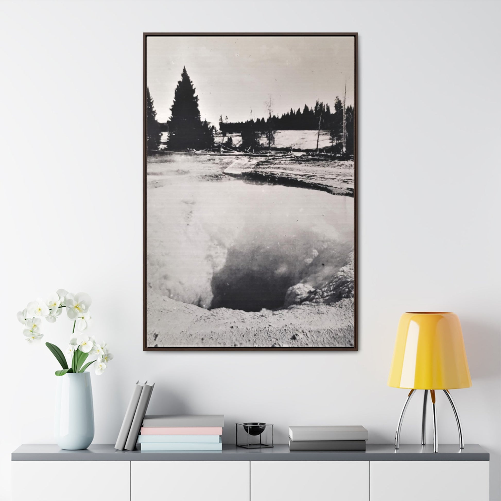 Morning Glory Pool Yellowstone Gallery Canvas Wraps Vertical Frame - 32″ x 48″ Premium Gallery Wraps (1.25″) Walnut - Canvas