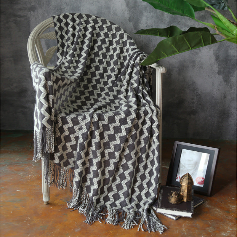 Geometric Knitted Chenille Throw Blanket - Dark Gray 120x230cm - Blankets