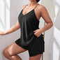 Plus Size Silky Halter Pajama Set - Black 4XL - pajamas