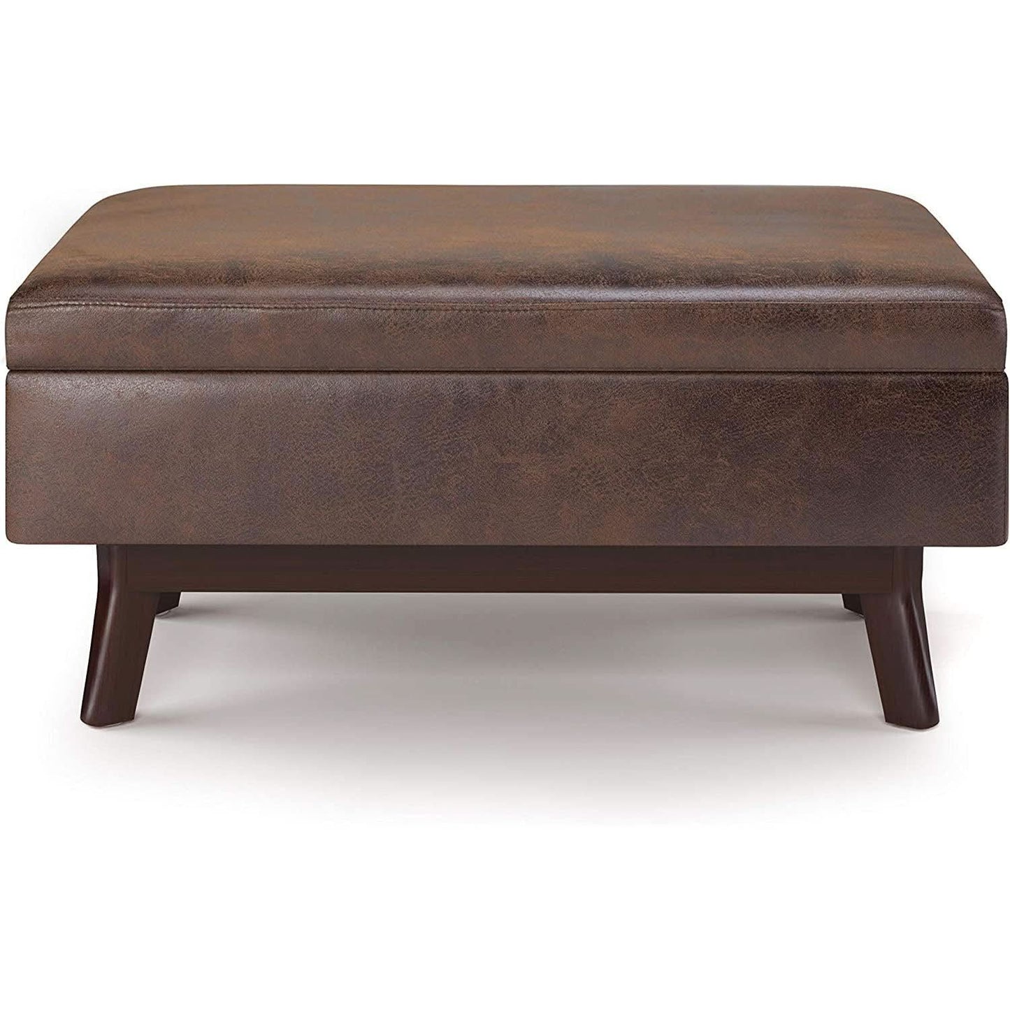 Mid Century Storage Ottoman 36W Chestnut Faux Leather- ShipItFurniture- {{Product type}}