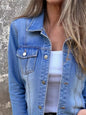 Full Size Button Front Long Sleeve Denim Jacket Plus Size - Light Blue -