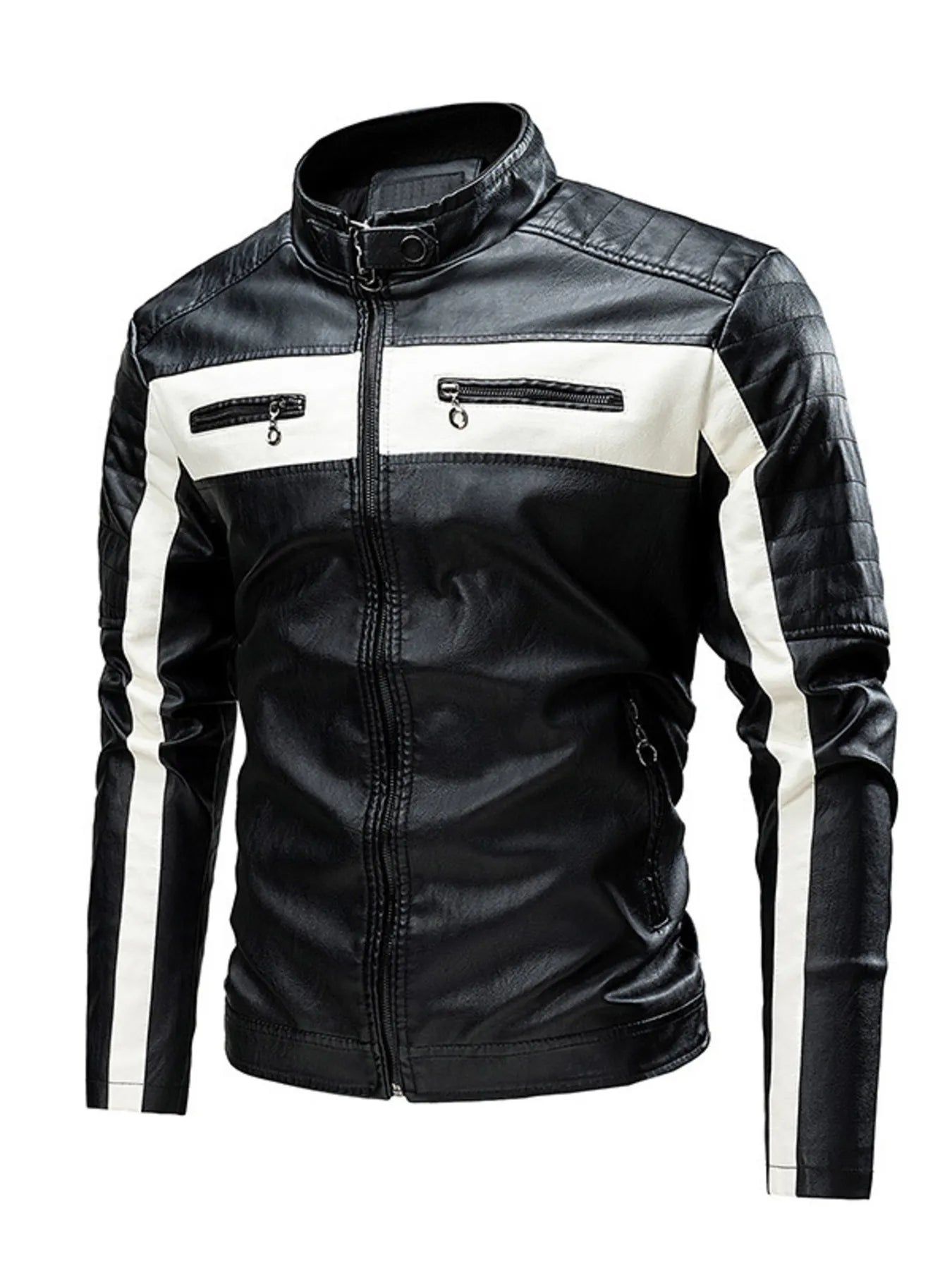 Men's Plus Size Contrast Zip Up Long Sleeve Jacket - Black -