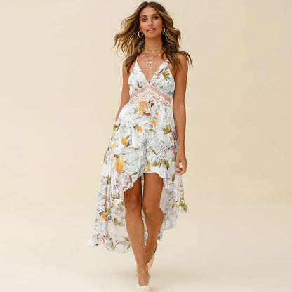 Vintage Floral Print v Neck Cut-Out Ruffle Mini Bohemian Boho Dress