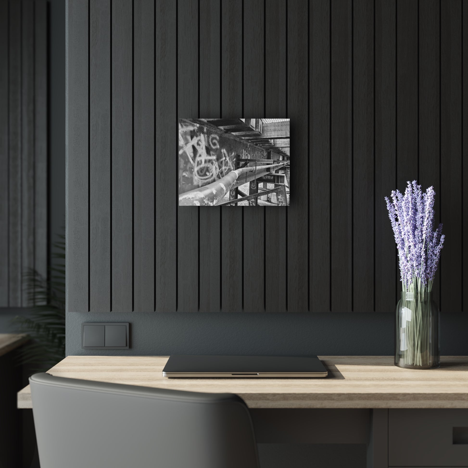 Black & White Urban Graffiti Acrylic Print — Industrial Alley Wall Art French Cleat - 14″ x 11″ (Horizontal) 0.25'' - Home Decor