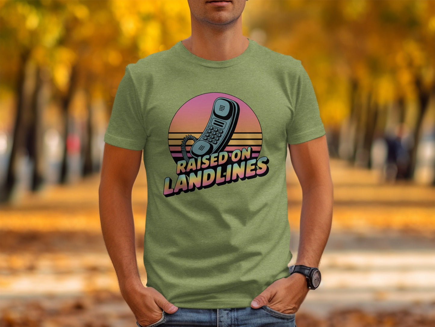 Raised on Landlines Retro Style Phone Design T-Shirt - - T-Shirt